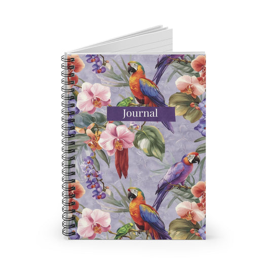 Tropical Parrot Journal — Floral Spiral Notebook (Ruled)