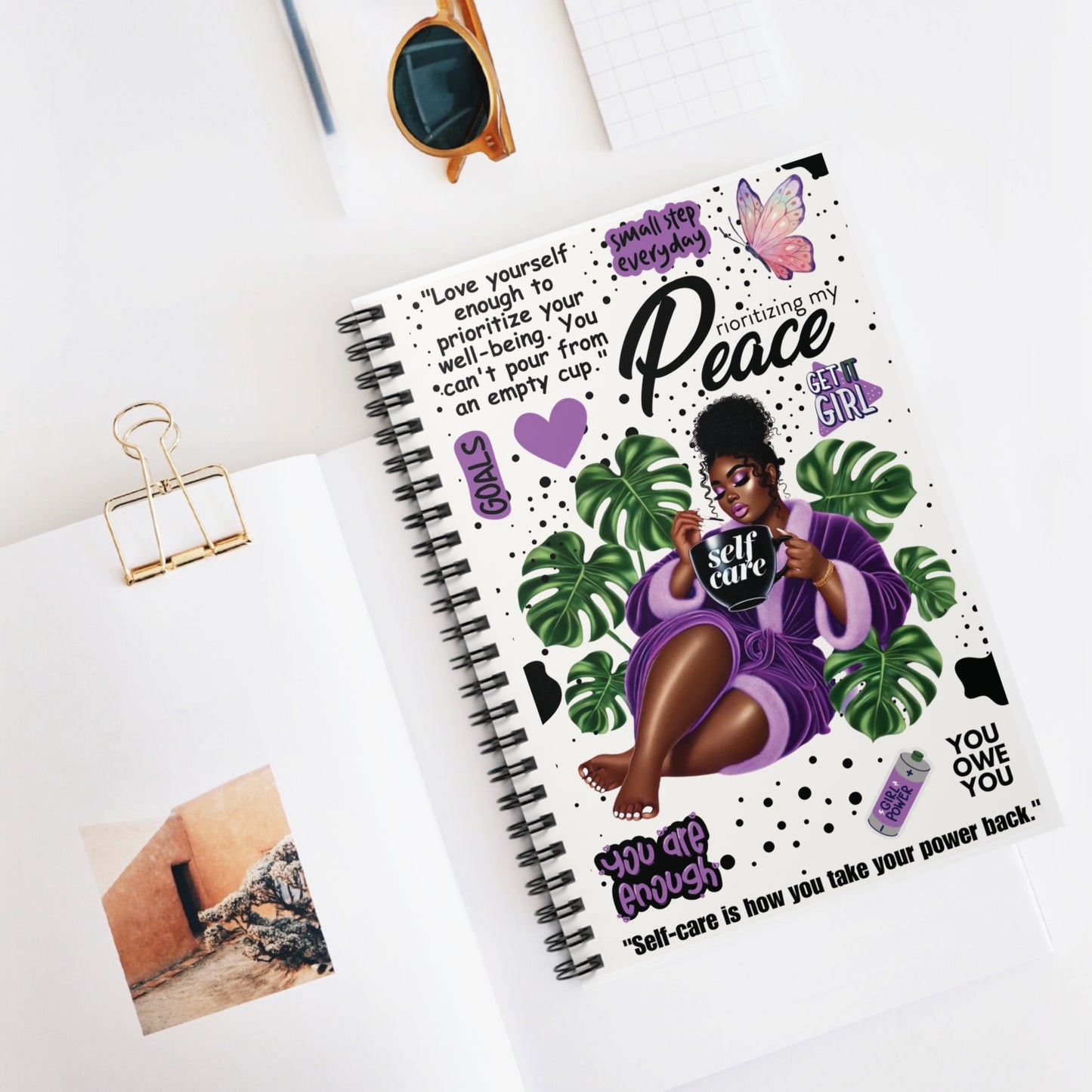 Self-Care Notebook — Prioritizing My Peace Spiral Journal (Ruled)