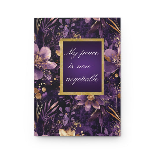 My Peace Is Non-Negotiable Hardcover Journal — Purple Floral Inspirational Notebook
