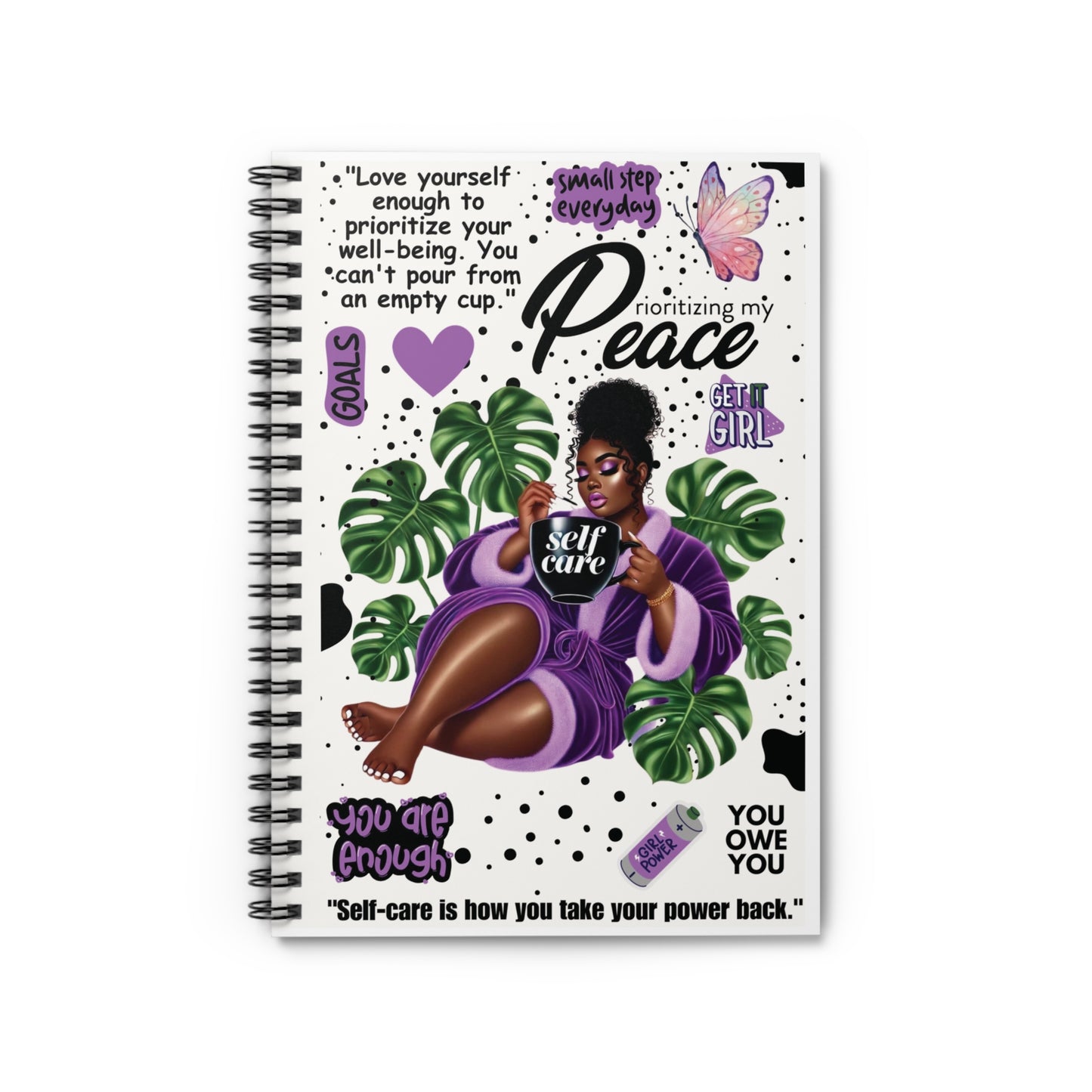 Self-Care Notebook — Prioritizing My Peace Spiral Journal (Ruled)