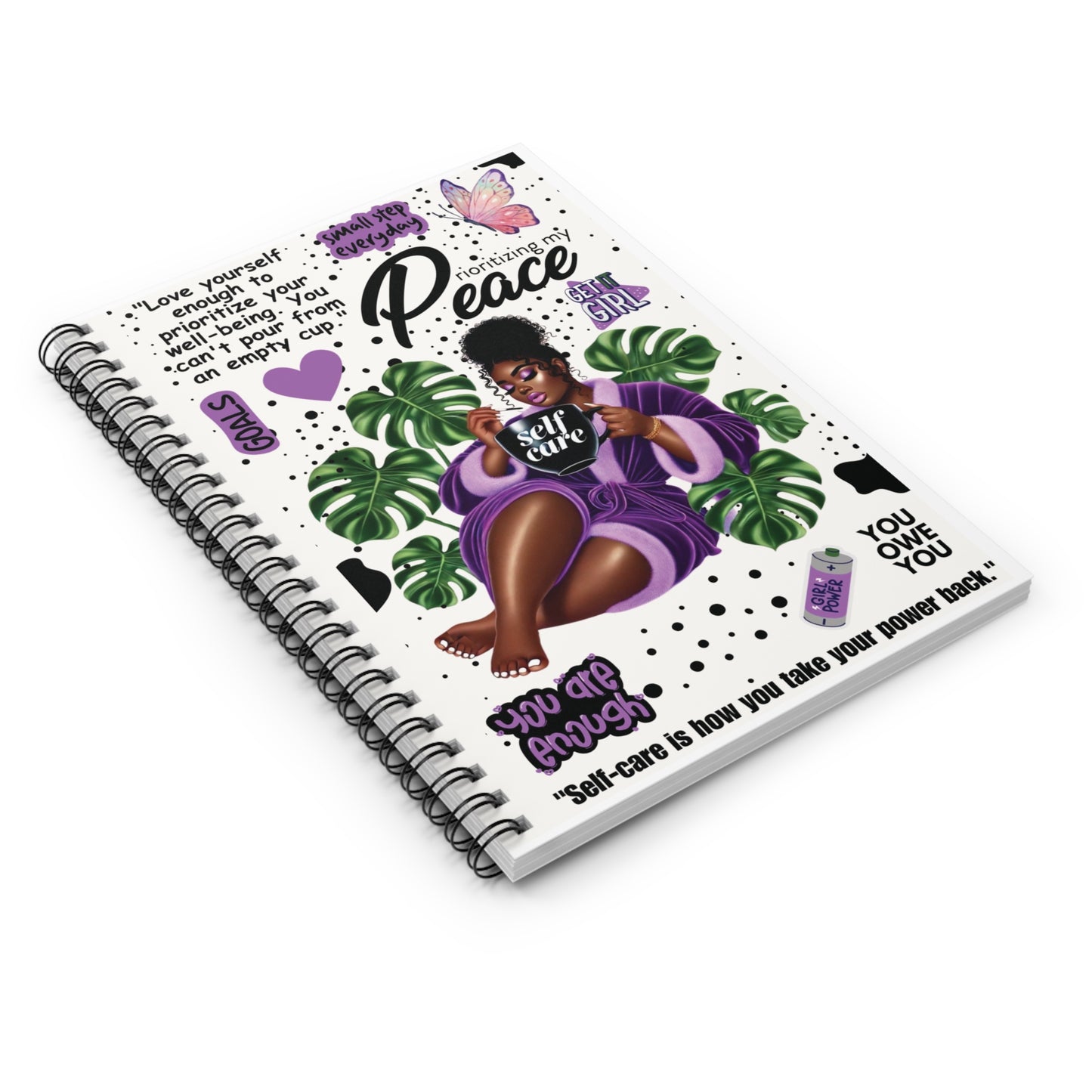 Self-Care Notebook — Prioritizing My Peace Spiral Journal (Ruled)