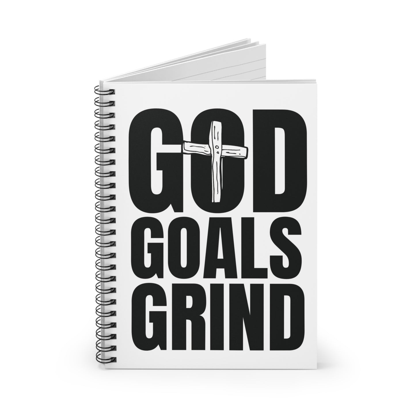 God Goals Grind Spiral Notebook — Christian Inspirational Ruled Journal