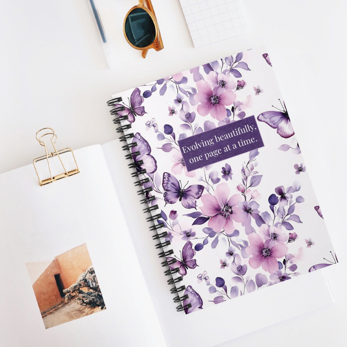 Floral Butterfly Spiral Notebook — "Evolving beautifully, one page at a time."