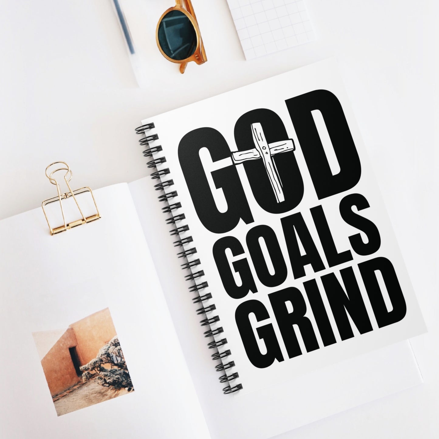 God Goals Grind Spiral Notebook — Christian Inspirational Ruled Journal