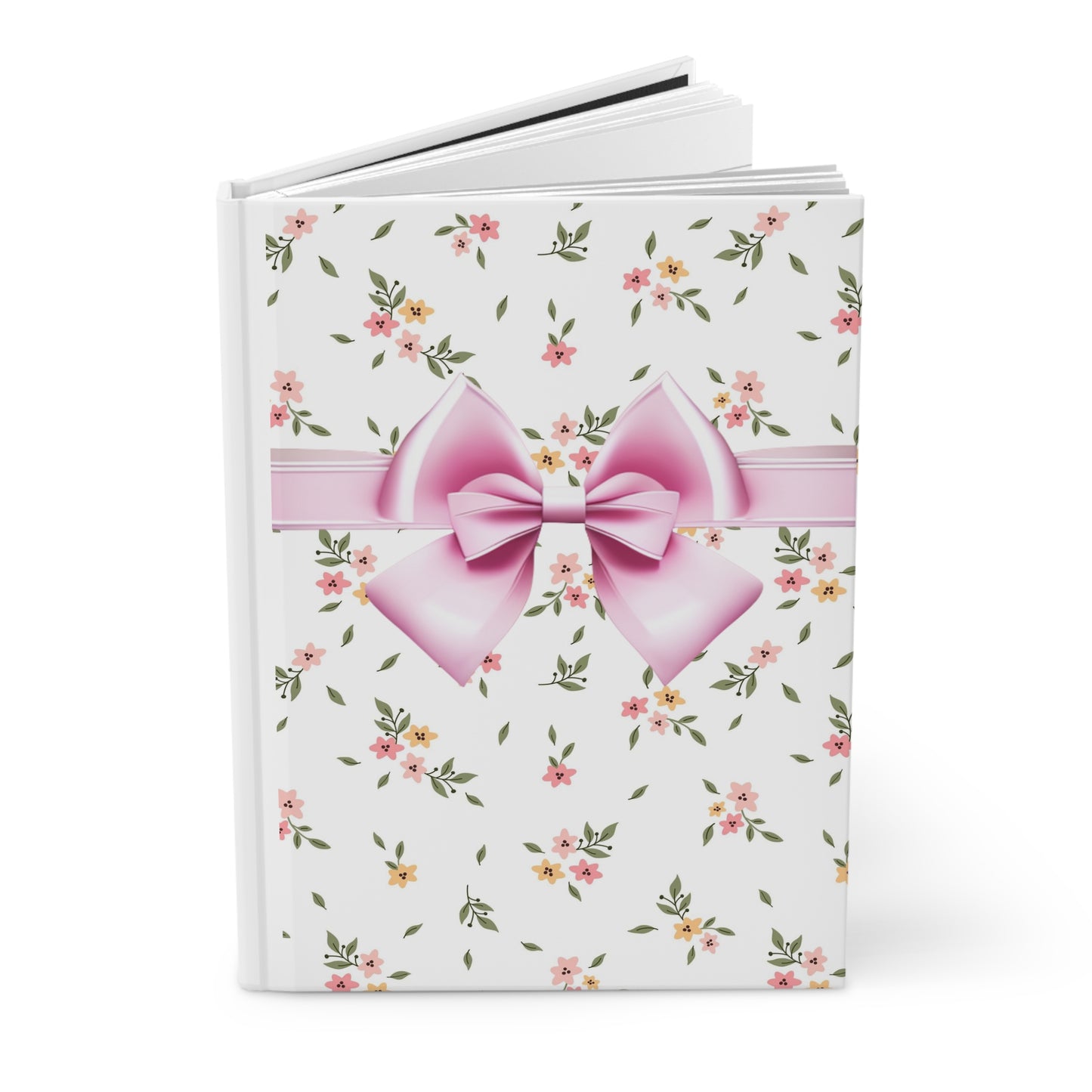 Coquette Journal Aesthetic Lined Paper Floral Print Pink Bow Vintage Aesthetic Journal - Hardcover Matte