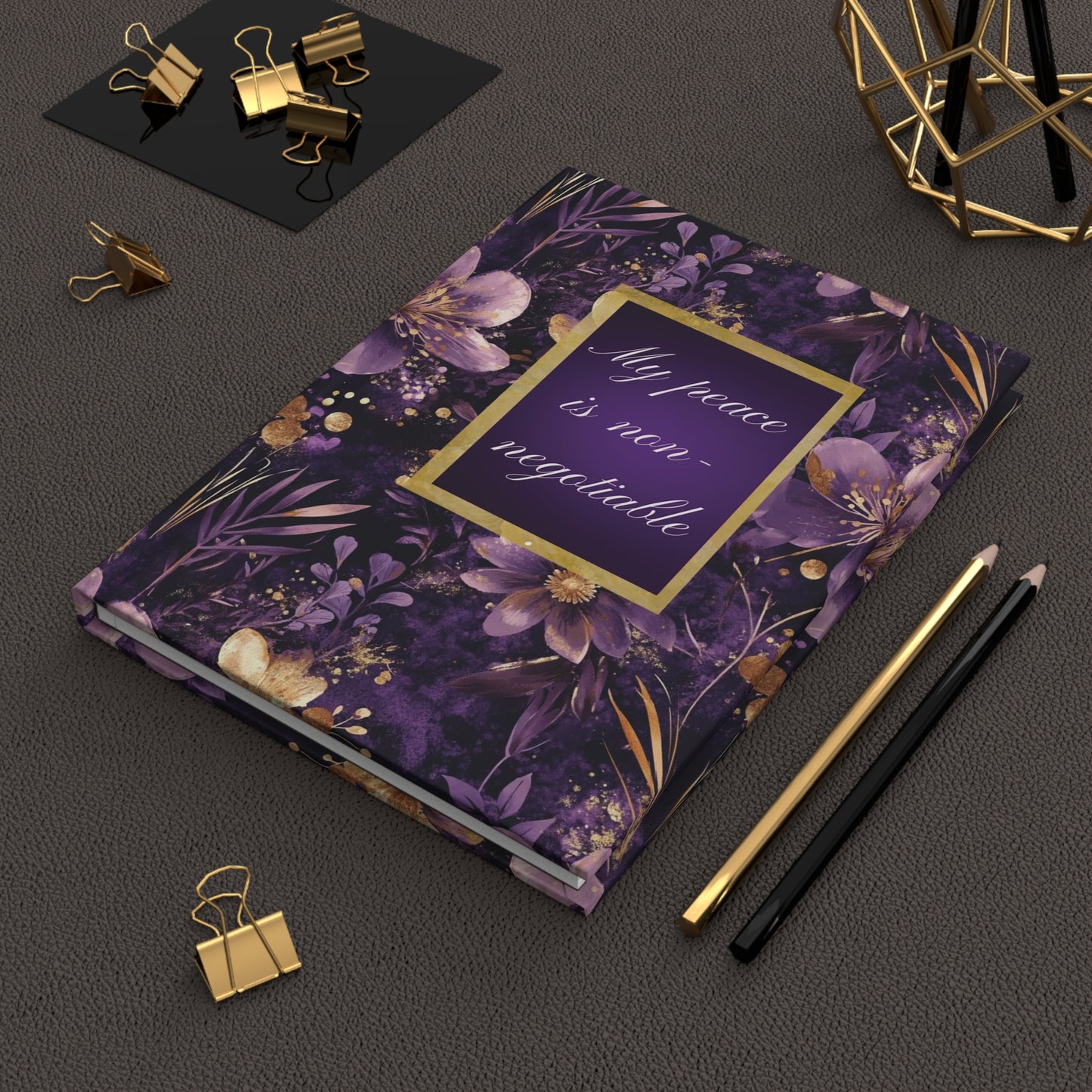 My Peace Is Non-Negotiable Hardcover Journal — Purple Floral Inspirational Notebook