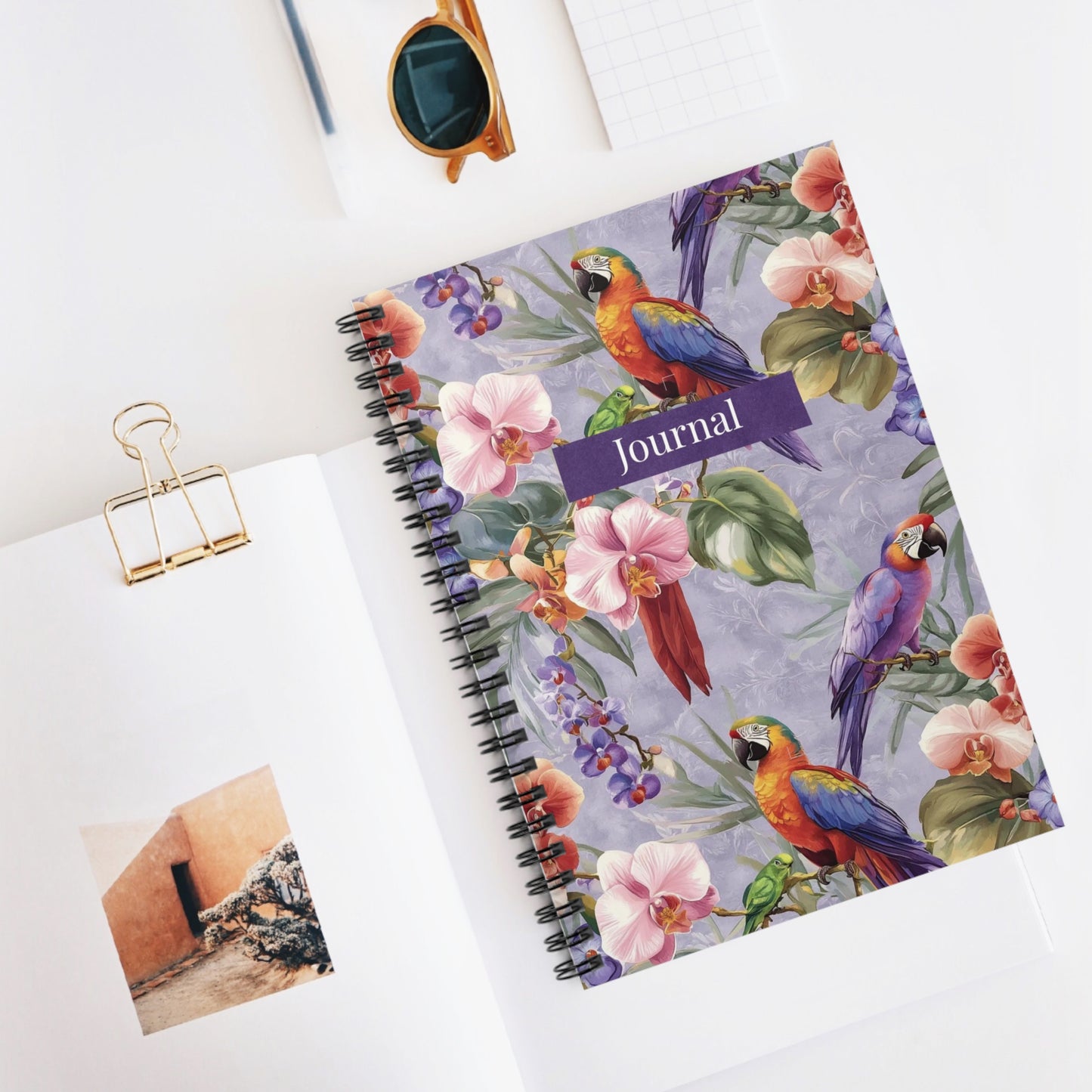 Tropical Parrot Journal — Floral Spiral Notebook (Ruled)