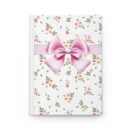 Coquette Journal Aesthetic Lined Paper Floral Print Pink Bow Vintage Aesthetic Journal - Hardcover Matte