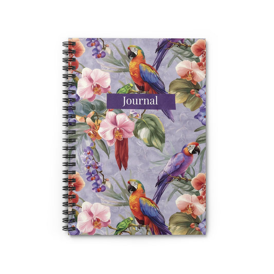 Tropical Parrot Journal — Floral Spiral Notebook (Ruled)