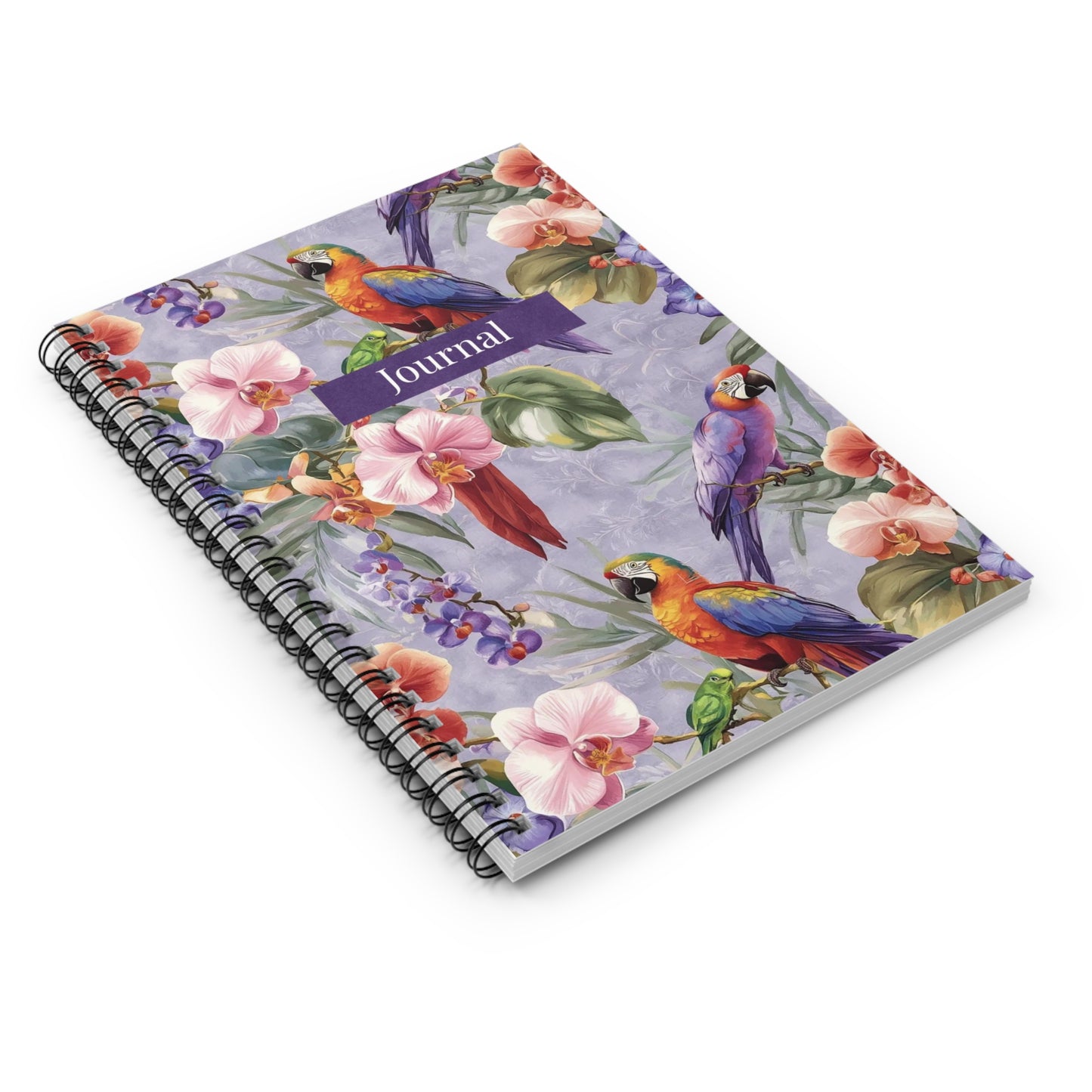 Tropical Parrot Journal — Floral Spiral Notebook (Ruled)