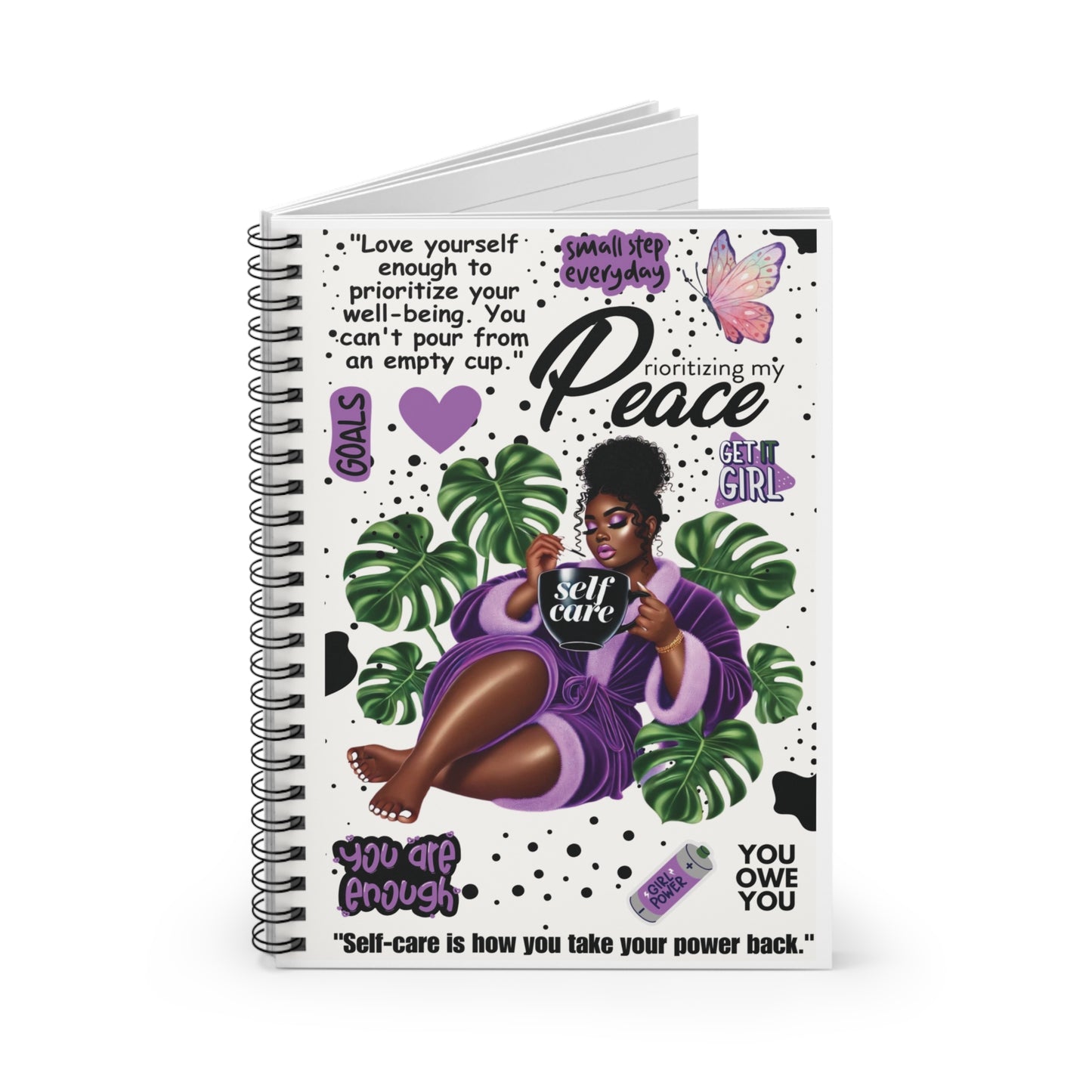 Self-Care Notebook — Prioritizing My Peace Spiral Journal (Ruled)